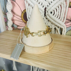 Euro Collection Bracelet Hammered Gold Toned‎ Square Links NWT Toggle Closure